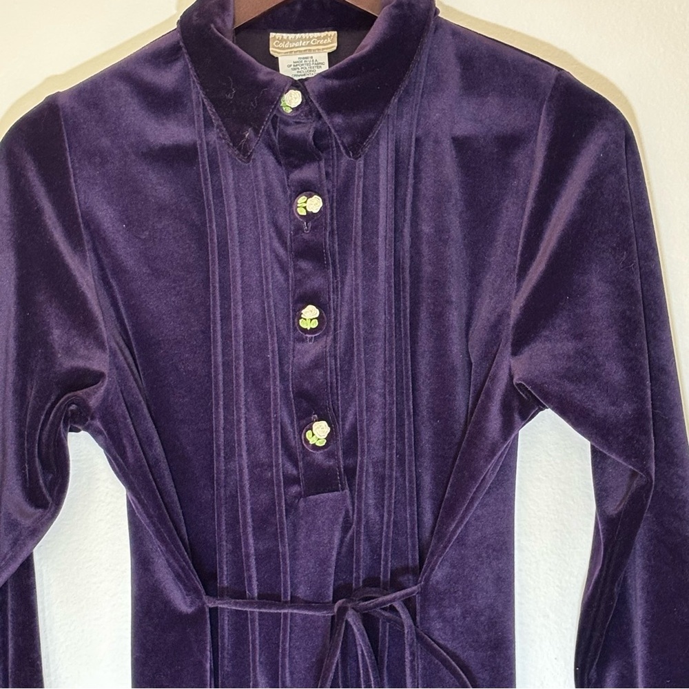 Coldwater Creek Velvet Maxi Dress PS Purple Embroidered Buttons - Picture 4 of 16